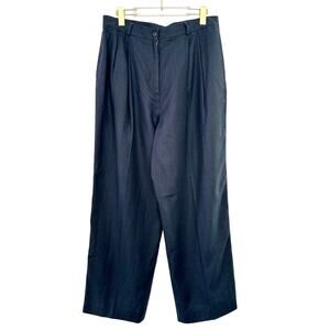 Lauren Ralph Lauren Vintage Linen Pleated‎ Pant Women 16 Navy Wide Leg Pockets